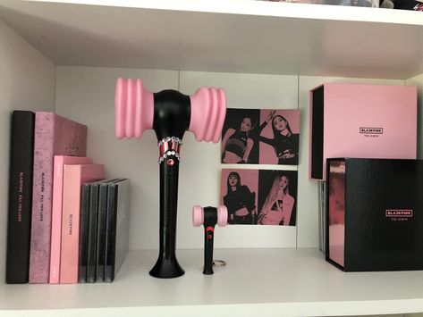 Blackpink Lightstick Decoration, Blackpink Lightstick Aesthetic, Pink Lightstick, Blackpink Room, Blackpink Collection, Blackpink Lightstick, Kpop Shelf, Pop Ideas, Aesthetic Decoration