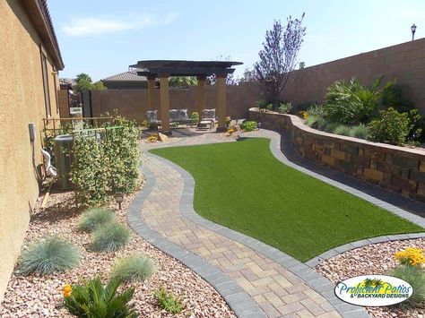 Arizona Landscape Design, Artificial Turf Backyard, Arizona Backyard Landscaping, Turf Backyard, Arizona Backyard, Landscape Backyard, Large Backyard Landscaping, Patio Decor Ideas, Backyard Walkway