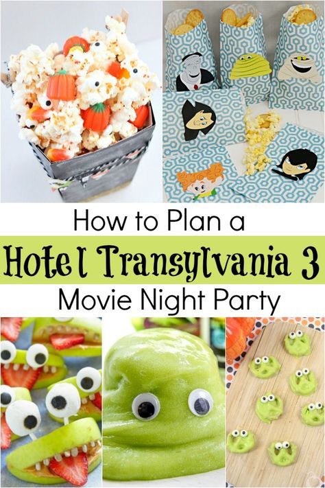 Plan a Hotel Transylvania 3 themed movie night or sleepover to surprise your little ghouls and goblins! #HotelT3 Hotel Transylvania Movie Night Food, Hotel Transylvania Dinner And Movie, Casper Movie Night Food, Hotel Transylvania Movie Night, Themed Movie Night, Family Movie Night Themes, Family Movie Night Snacks, Hotel Transylvania Party, Transylvania Movie