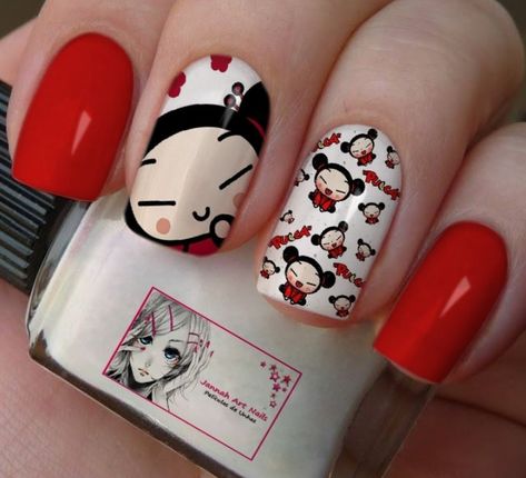 Pucca Nails, Pucca Garu Fanart, Hello Kitty Nails, Casual Nails, Pretty Gel Nails, Shadow Art, Chic Nails, Hand Art, Nail Stamping