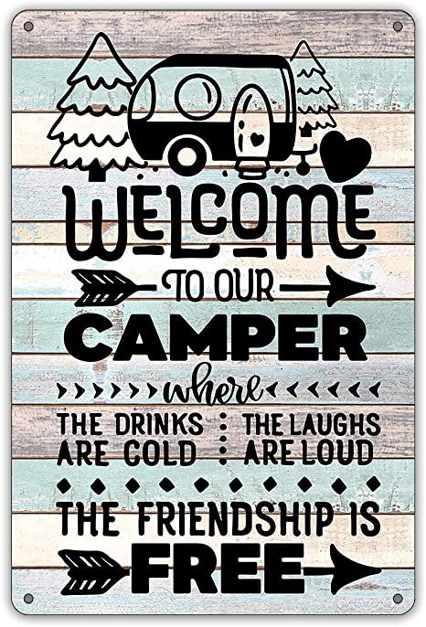 Camper Gifts, Rustic Camping, Men Cave, Camping Signs, Home Garage, Cave Decor, Farmhouse Rustic, Sign Wall, Metal Tin