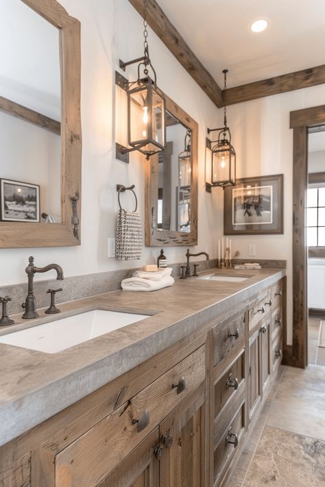 45+ Creative Farmhouse Bathroom Ideas for a Timeless Look Rustic Master Bath, Farmhouse Master Bath, Modern Farmhouse Bathroom Decor, Rustic Farmhouse Bathroom, Cabin Bathrooms, Rustic Bathroom Designs, Bathroom Farmhouse Style, Country Bathroom, Modern Farmhouse Bathroom