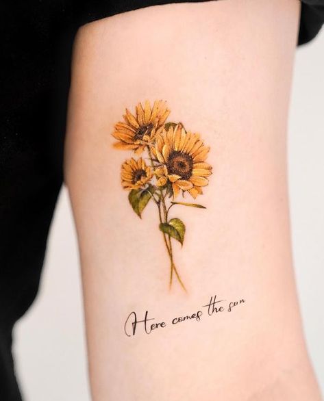 180 Inspirational Sunflower Tattoos with Meaning | Art and Design Designing Tattoos, Bee Tattoos, Meaning Art, Colored Tattoo, Mum Tattoo, Minimal Tattoo Ideas, Sunflower Tattoo Small, Minimalistic Tattoo, Lavender Tattoo