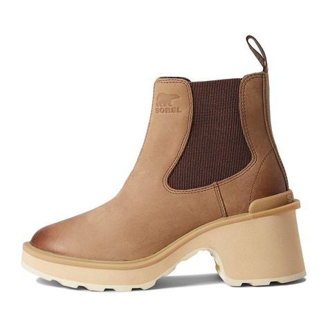 Fall Outfits With Sorel Hi Line Boots | Who What Wear Chelsea Heel Boots Outfit, Chelsea Boot Outfit, Flare Jeans Shoes, Tan Chelsea Boots, Heels Boots Outfit, Heel Chelsea Boots, Chelsea Boots Outfit, Fall Boots Outfit, Heeled Chelsea Boots