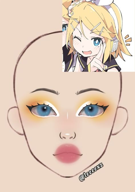 Anime Character Makeup, Cosplay Makeup Looks, Anime Makeup Looks, Anime Inspired Makeup, Anime Makeup Ideas, Disney Eye Makeup, Rin Vocaloid, Makeup Anime, Makeup Charts