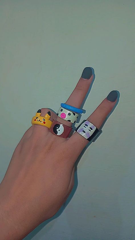 Anime Clay Rings, Pokemon Ring, Anime Clay, Diy Clay Rings, Clay Inspo, Clay Ring, Ring Boy, Clay Rings, Diy Birthday Gifts For Friends