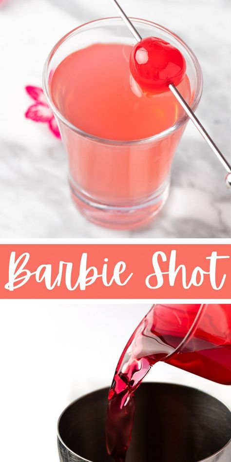 This Barbie Shot is a fun, easy to make pink shot recipe that is great for a Barbie-themed party. All you need are 4 simple ingredients and less than 5 minutes to whip up a batch. Easy Bachelorette Party Drinks, Pink Shots Recipe, Girly Shots Alcohol, Fun Vodka Shots, Fruity Shots Alcohol Recipes, Shot Themed Party, Shots Alcohol Recipes Easy, Creative Jello Shots Ideas, Fun Shots Alcohol