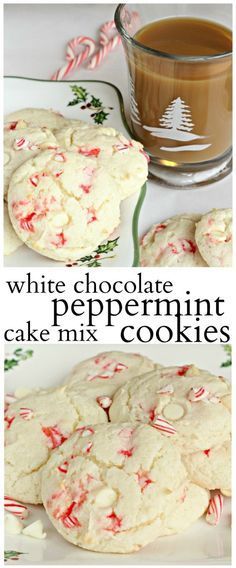 Festive white cake mix cookies with white chocolate chips and peppermint pieces. Cookies With Candy, White Cake Mix Cookies, Cookies Peppermint, Cookies With White Chocolate Chips, Chocolate Peppermint Cake, Cookies With White Chocolate, Peppermint Cake, White Chocolate Peppermint, Cookies Holiday