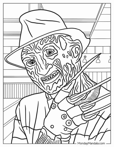 20 Horror Coloring Pages (Free PDF Printables) Horror Coloring Pages, Scary Coloring Pages, Free Halloween Coloring Pages, 9 Film, Coloring Page Ideas, Horror Icons, Online Coloring Pages, Halloween Coloring Pages, Cool Coloring Pages