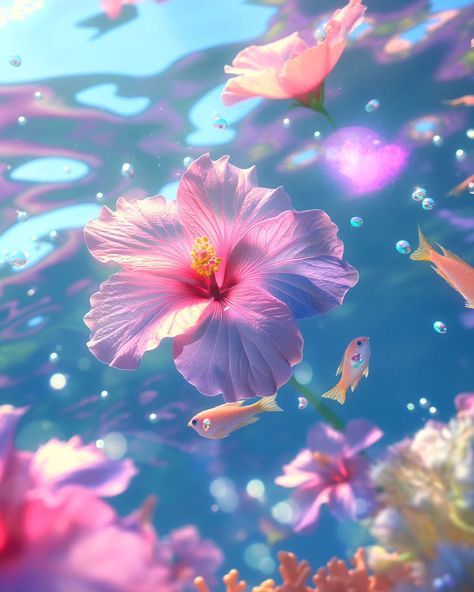 Pink Water Aesthetic, Flowers In Water Aesthetic, Water Aesthetic Wallpaper, Flowers Underwater, I Pad Wallpaper Ipad, Pad Wallpaper, Flower Wallpaper Aesthetic, Mermaid Flowers, Gameboy Wallpaper