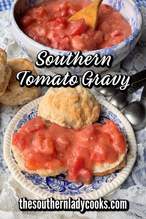 Southern tomato gravy recipe is easy, delicious and perfect over biscuits, pasta, potatoes or rice. Use tomato gravy in hamburger dishes and it’s a great way to use those garden tomatoes. Easy Tomato Gravy Recipe, Southern Tomato Gravy, Tomato Gravy Recipe Southern, Casseroles Dinners, Carolina Recipes, Biscuits For Breakfast, Tomato Gravy Recipe, Easy Gravy Recipe, Breakfast Rice