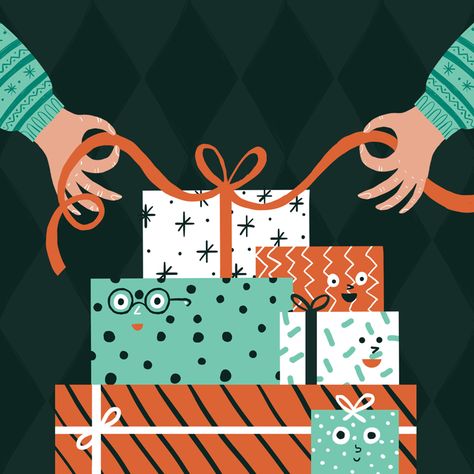 Open Present Box Illustration, Present Illustration Gift, Gift Poster Design Ideas, Gift Illustration Design, Christmas Gifts Illustration, Christmas Presents Illustration, Christmas Stocking Illustration, Christmas Present Illustration, Presents Illustration