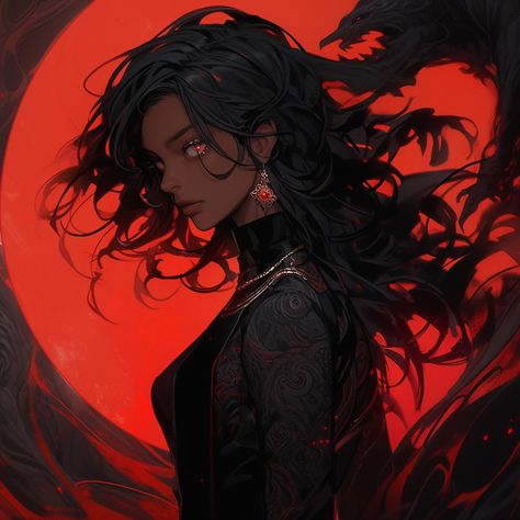 Black Oc With Red Hair, Dark Skinned Female Character, Dark Skin Vampire, Black Female Vampire, Black Female Vampire Art, Halloween Pfp, Happy Halloween Pictures, Pathfinder Character, Supernatural Art