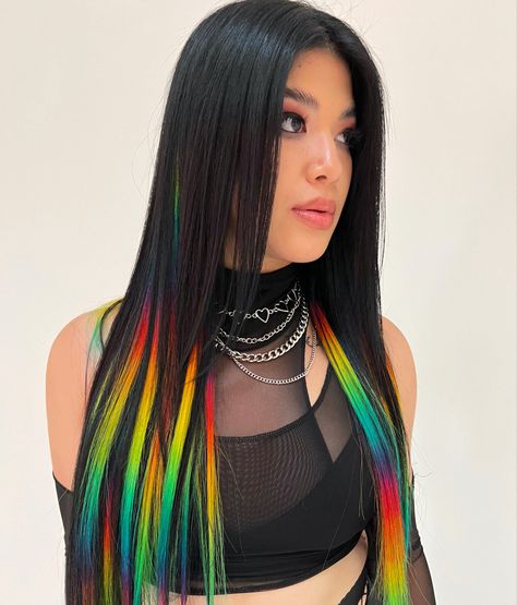 Black And Rainbow Hair, Pride Hair, Dark Beauty Fashion, Best Hair Mask, Black Hair Balayage, Rave Hair, Vivid Hair Color, Rainbow Hair Color, Hair Color Crazy