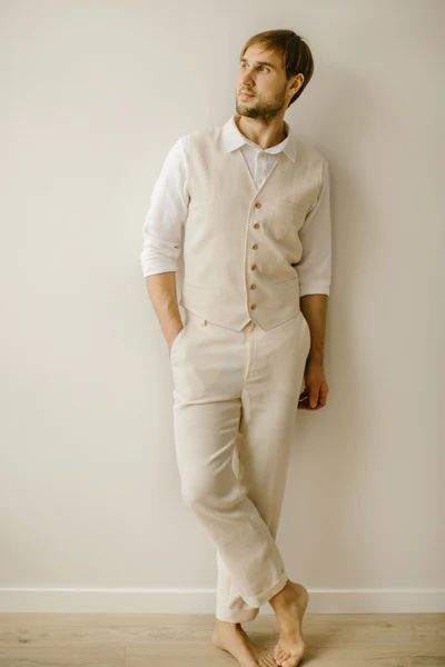 Linen Groom clothes. Every linen garment is handmade using the body measurements of the individual customer. No factory use. We work ethically. Every creative and sewing task is fairly rewarded. Material: 100 % softened Lithuanian linen. World Wide Shipping. Linen Clothes For Men, Casual Wedding Suit, Wedding Attire For Men, Rustic Wedding Suit, Linen Wedding Dress, Linen Wedding, Mens Wedding Attire, Wedding Linens, Linen Casual