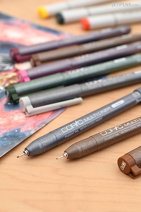 Designers and artists love Copic Multiliner Pens for their pigment-based, archival ink and precise tips. Now available as single pens. Copic Multiliner, New Pen, Mixed Media Journal, Cute Stationary, Jet Pens, Pen And Paper, Writing Instruments, Pigment Ink, Copic