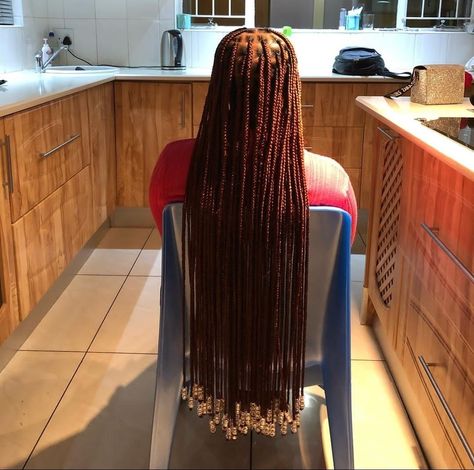 Peekaboo Knotless Braids Orange, Braids With Beads Long Hair, Coloured Knotless Braids With Beads, Long Medium Knotless Braids With Beads, Small Long Knotless Braids With Beads, Colourful Knotless Braids, Waist Length Knotless Braids With Beads, Long Braids With Beads Black Women, Knotless With Wooden Beads