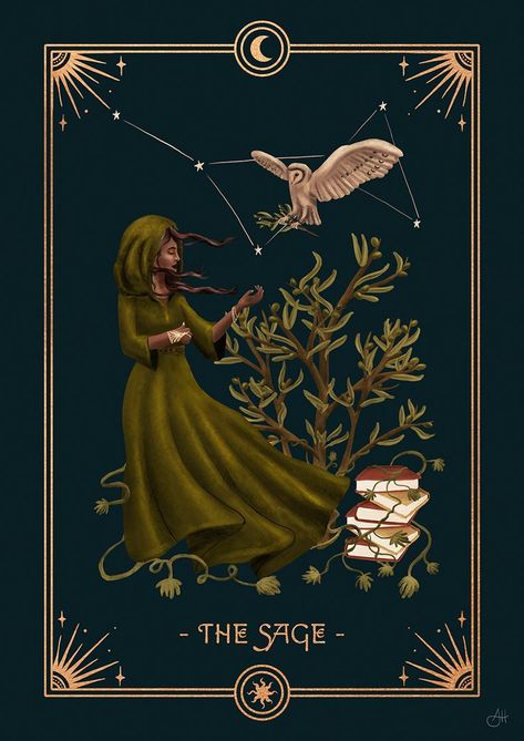 Wild Woman Archetype Art, The Sage Archetype, Archetypes Art, Sage Archetype, Feminine Archetypes, Jungian Archetypes, Witchy Academia, Green Academia, Free Tarot Cards