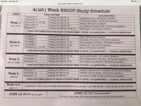 Nbcot Study Plan, Nbcot Study Schedule, Nbcot Exam Prep, Nbcot Exam, Occupational Therapist Assistant, Occupational Therapy Assistant, College Notes, Exam Review, Medical School Studying