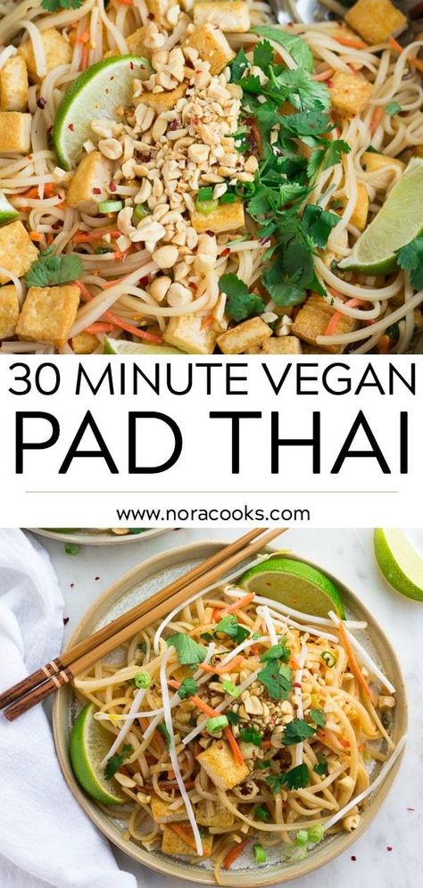 30 Minute Vegan Pad Thai with tofu and the most incredible, simple sauce! Better than take-out. #vegan #plantbased Pad Thai With Tofu, Vegan Pad Thai, Pad Thai Noodles, Pad Thai Recipe, Thai Noodles, Daily Recipes, Diet Vegetarian, Vegan Dinner Recipes, Vegan Eating