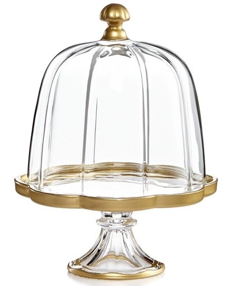 Martha Stewart gold rim dome cake stand. $65 Ruffle Cupcakes, Gold Cake Stand, Vase Deco, Cake Stand With Dome, Beautiful Cake Stands, Cake And Cupcake Stand, Cake Dome, Dessert Aux Fruits, Gold Home Decor