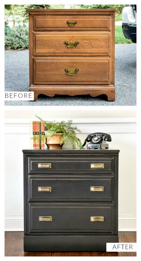 Redo Dresser, Massachusetts House, Dresser Turned, Black Painted Furniture, Repurposed Dresser, Furniture Redos, Small Dresser, Apothecary Cabinet, Blue Furniture