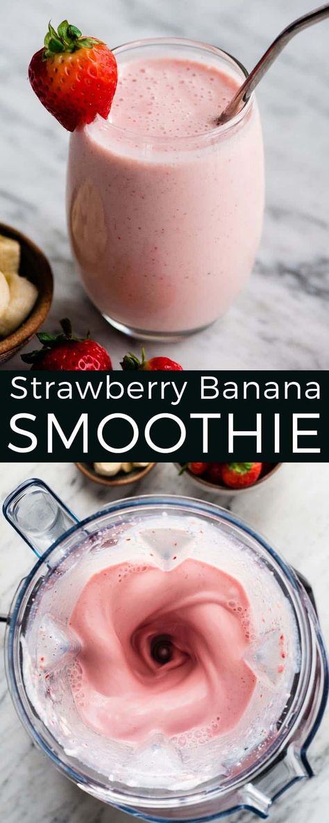 The best strawberry banana smoothie recipe is easy to make in less than five minutes. It's healthy and made with yogurt so it's full of protein - the perfect snack or breakfast! Best Strawberry Banana Smoothie, Strawberry Banana Smoothie Recipe, Snickers Cheesecake, Resep Smoothie, Banana Smoothie Bowl, Smoothie Recipes Strawberry, Best Smoothie, Banana Smoothie Recipe, Breakfast Smoothie Recipes