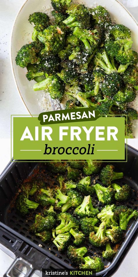 Learn how to make the best Air Fryer Broccoli in just a few easy steps. Perfectly crisp-tender, crispy edges, with Parmesan cheese! Air Fryer Frozen Broccoli, Frozen Broccoli Recipes, Broccoli Roasted, Air Fryer Broccoli, New Air Fryer Recipes, Healthy Broccoli, Air Fried Food, Healthy Side Dish, Air Fryer Oven Recipes