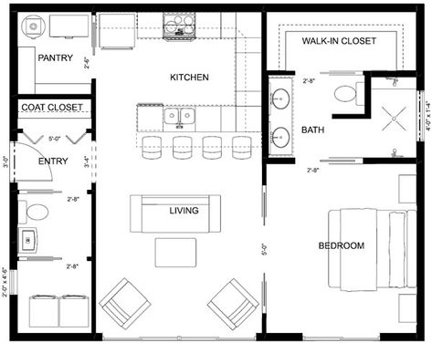 Plan No.580832 House Plans by WestHomePlanners.com Small Cottage House Plans, One Bedroom House, 1 Bedroom House, Small Cottage Homes, Small House Floor Plans, Things To Keep In Mind, Tiny House Floor Plans, Farmhouse Style House Plans, House Plans And More