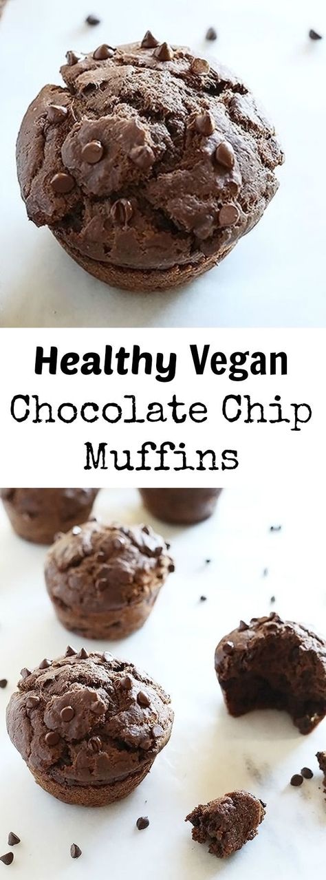 These Healthy Vegan Chocolate Chip Muffins are sweetened with maple syrup and chocolate chips, super easy to make and great for breakfast, dessert or just snacking! Vegan. / TwoRaspberries.com Vegan Chocolate Chip Muffins, Healthy Vegan Dessert, Weight Watcher Desserts, Vegan Muffins, Healthy Vegan Snacks, Tofu Scramble, Snacks Saludables, Vegan Chocolate Chip, Chocolate Chip Muffins