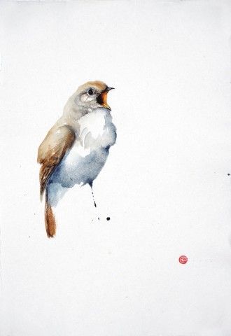 Karl Mårtens Nightingale 1 Watercolour on paper 22 x 15 ins Evans Peter, Karl Martens, Feathers Painting, Mike Bernard, Peter Wileman, Peter Graham, Paint Birds, Peter Evans, Wildlife Painting