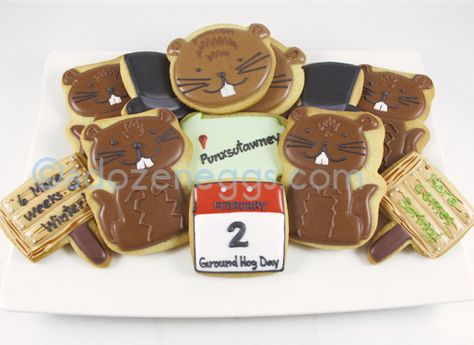 Iced Christmas Cookies, Ground Hogs, Ground Hog, Winter Cookies, Happy Groundhog Day, Animal Cookie, Cutout Cookies, Hat Cookies, Winter Cookie