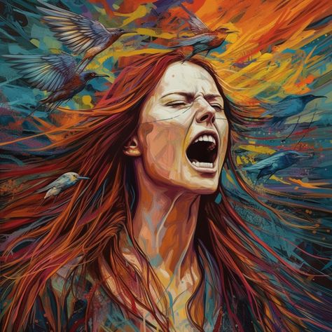 Woman Tears Painting, Woman Screaming Art, Angry Women Art, Woman Screaming Reference, Woman Screaming Drawing, Angry Woman Art, Angry Woman Drawing, Angry Painting, Oppression Art