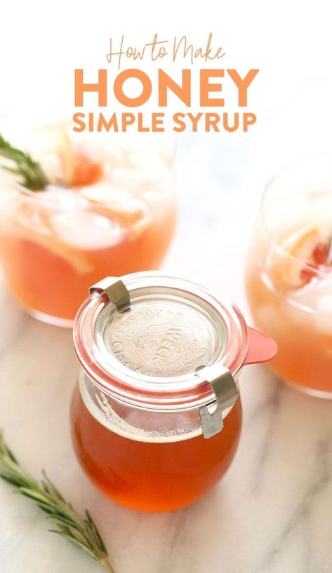 It is so nice to have honey simple syrup on hand at home! This honey simple syrup is easy to make and is great in cocktails, lemonade, and even in some baking recipes! Honey Simple Syrup Recipe, Simple Syrup For Cakes, Soda Stream Recipes, Simple Syrup Cocktails, Honey Simple Syrup, Fit Foodie Finds, Drink Syrups, Homemade Soda, Simple Syrup Recipes