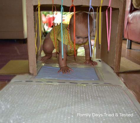 baby sensory play mat - play tunnel Infant Enrichment Ideas, Baby Tunnel, Baby Storytime, Infant Room, Play Tunnel, Baby Sensory Play, Old Cds, Baby Learning Activities, Baby Activities