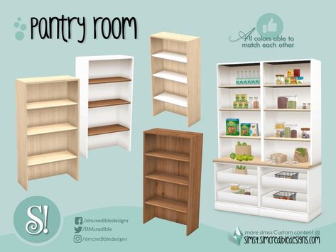 SIMcredible!'s Naturalis Pantry wall Shelves Pantry Wall Shelves, The Sims 4 Kitchen, The Sims 4 Cabelos, Sims 4 Kitchen, Die Sims 4, Muebles Sims 4 Cc, The Sims 4 Pc, Sims Packs, Sims 4 Clutter