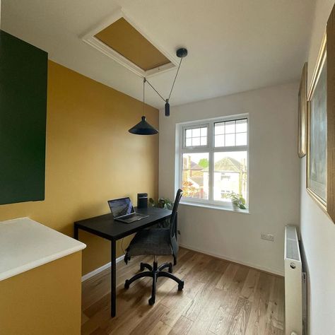 Farrow and Ball 66 India Yellow reviews - PLAN Indian Yellow Farrow And Ball, India Yellow Farrow And Ball, Yellow Farrow And Ball, Dayroom Yellow, Yellow Home Office, Mezzanine Office, Yellow Paint Color, Farrow And Ball Living Room, Yellow Paint Colors