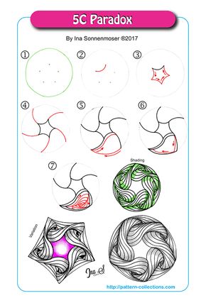 5C Paradox by Ina Sonnenmoser Easy Zentangle Patterns, Zentangle Flowers, Zen Doodle Patterns, Zentangle Tutorial, Zentangle Artwork, Zen Tangle, Tangle Pattern, Tangle Doodle, Zen Doodle Art