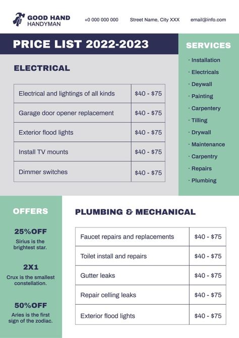 Handyman Price List, Handyman Aesthetic, Home Construction Cost, Photographers Price List, Contractor Business, Handyman Business, House Repair, Coffee Prices, Tax Prep