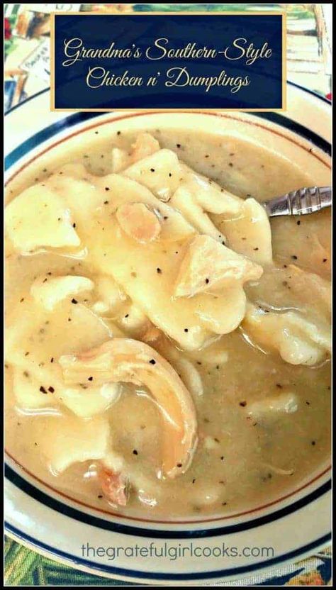 You will LOVE these "Southern Style" chicken n' dumplings just the way my Texas Grandma used to cook them! A big bowl of this filling hot soup is comfort food at it's very best! / The Grateful Girl Cooks! Dumplings For Soup, Crock Pot Recipes, Soup Recipes Slow Cooker, Dumpling Recipe, Southern Cooking, Corn Dogs, Easy Soups, Easy Soup Recipes, Minestrone