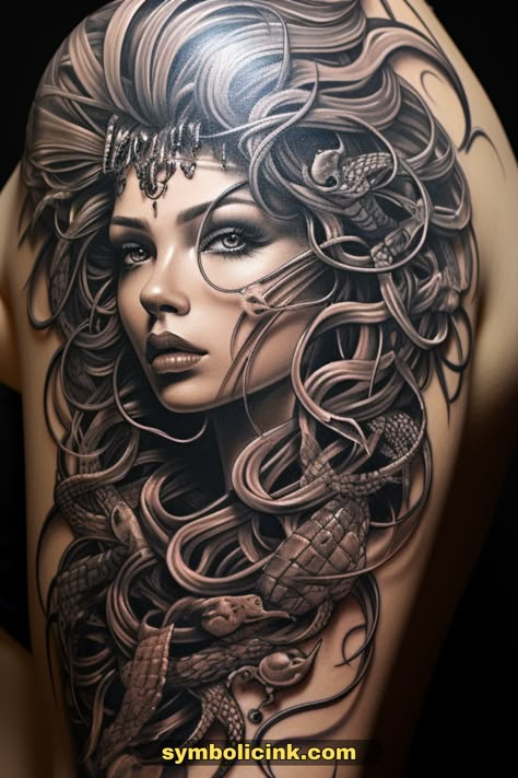 Medusa Tattoo Designs Medusa Tattoos For Men, Medusa Tattoo On Calf, Madussa Tattoo Design Leg, Madusa Sleeve Tattoos For Women Leg, Medusa Tattoo Hip, Medusa Tattoo Leg, Medusa Tattoo Color, Medusa Hip Tattoo, Medusa Tattoo Design For Women