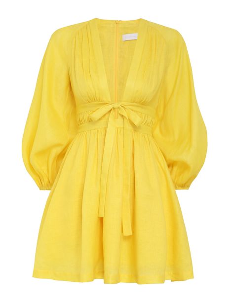 Zimmermann Shelly Plunge Bow Mini Yellow Designer Resort Wear, Bow Mini Dress, Resort Wear Dresses, Linen Mini Dress, Summer Swim, Tie Bow, Dress Cover, Marchesa, Yellow Dress