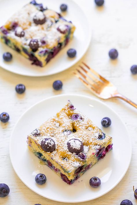 Baked Pancake Recipe, Breakfast Squares, Pancake Mix Uses, Highbush Blueberry, Blueberry Pancake, Pancake Cake, Weekday Breakfast, Pancake Toppings, Averie Cooks