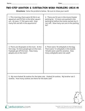 Third Grade Math Worksheets: Two-Step Addition & Subtraction Word Problems Check-In Two Step Word Problems 2nd Grade Addition And Subtraction, Two Step Math Word Problems 3rd Grade, Grade 3 Math Word Problems, Multi Step Word Problems 2nd, Third Grade Math Word Problems, Two Step Addition And Subtraction Word Problems, Addition And Subtraction Word Problems 3rd, Word Problems Second Grade Addition And Subtraction, Multi Step Word Problems 3rd Grade