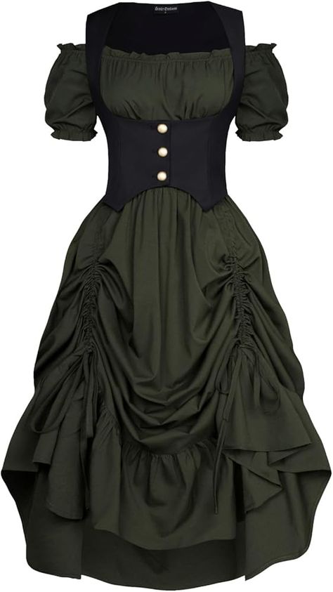 Amazon.com: Scarlet Darkness Steampunk Dress Renaissance Pirate Costume Off The Shoulder Dresses for Women Brown XXL : Clothing, Shoes & Jewelry Ren Fair Elf, Ren Faire Dress, Faire Dress, Women Steampunk, Dress Medieval, Fitted Vest, Black And White Suit, Steampunk Dress, Costume Ball