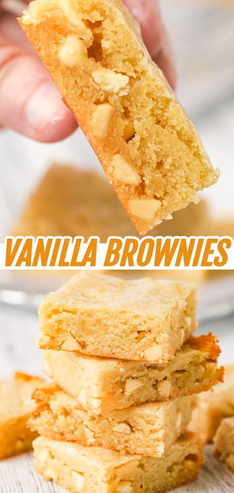 Blonde Brownie Recipe, Blondies Recipe Easy, Cream Cheese Homemade, Vanilla Brownies, Blonde Brownies, White Chocolate Blondies, Blondie Brownies, Blondies Recipe, Brownies Recipe