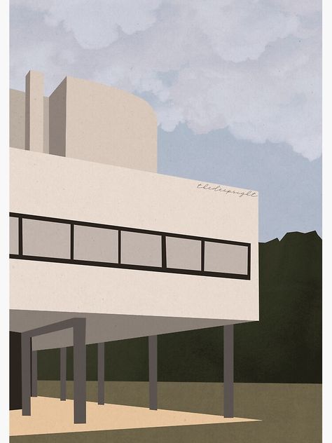 Architecture Poster Design Graphics, Villa Sketch, Block Illustration, Villa Savoye, Architecture Books, Architecture Graphics, Architecture Poster, House Illustration, Organic Architecture