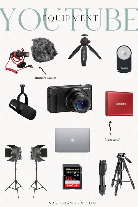 A full list of top Youtube camera equipment on Amazon for beginners. What you need to create content on Youtube #youtubeequipment #youtube #cameragear #filming Youtube Camera, Youtube Ideas, Create Content, Camera Equipment, Camera Gear, Trending Topics, Youtube Videos, Must Haves, Collage