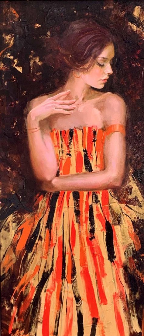 Irene Sheri, Orange Dress, 2019 Irene Sheri Paintings, Irene Sheri, Impressionist Landscape, Surrealism Photography, Oil Painting Portrait, Orange Dress, Still Life Painting, Young Artist, Online Gallery