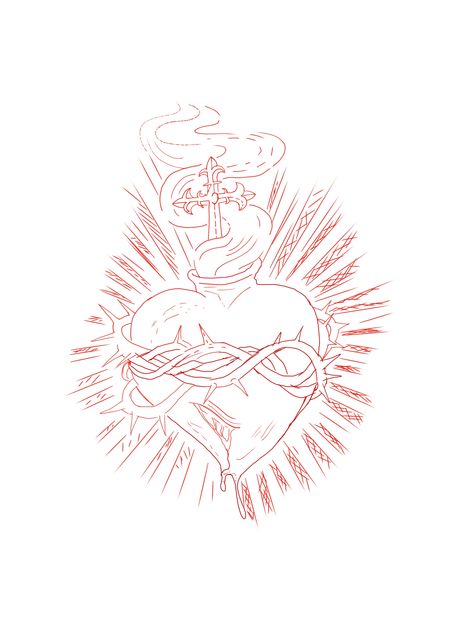 Sacred Heart Tattoo Outline, Sacred Heart Stencil, Realistic Sacred Heart Tattoo Design, Sacred Heart Tattoo Stencil, Jesus Tattoo Stencil, Sacred Heart Drawing, Sacred Heart Tattoo Design, Half Sleeve Tattoo Stencils, Sacred Heart Art